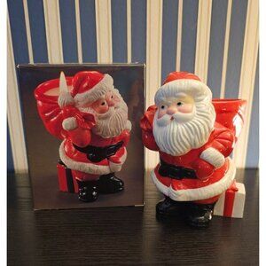 Vintage Avon Ceramic Santa HO HO Glow Candle Holder, Original Unused Candle 1982